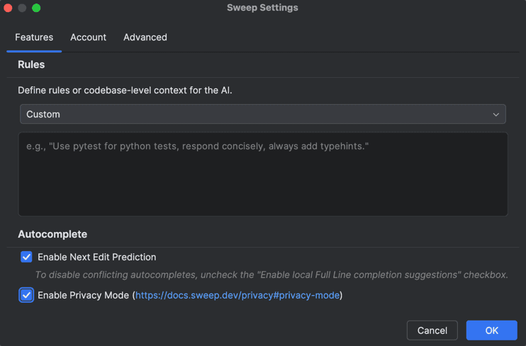 Privacy Mode Settings