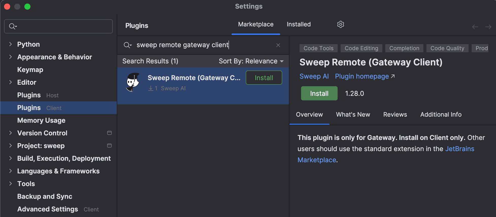 JetBrains Gateway Client Installation