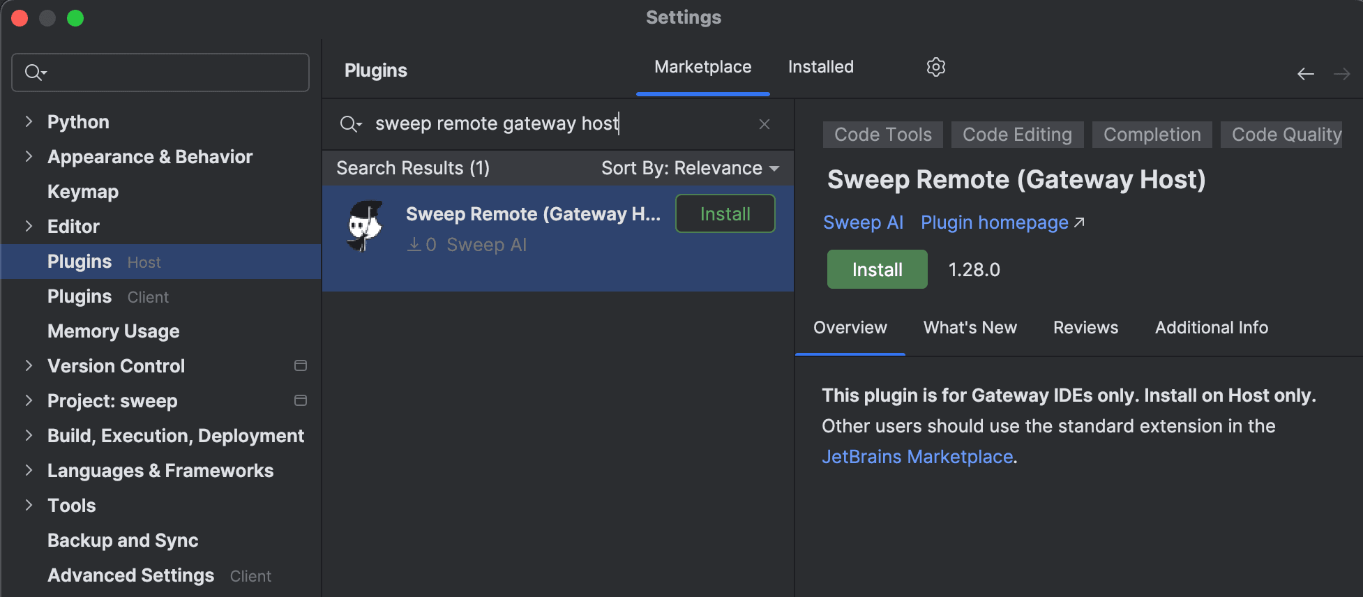 JetBrains Gateway Host Installation